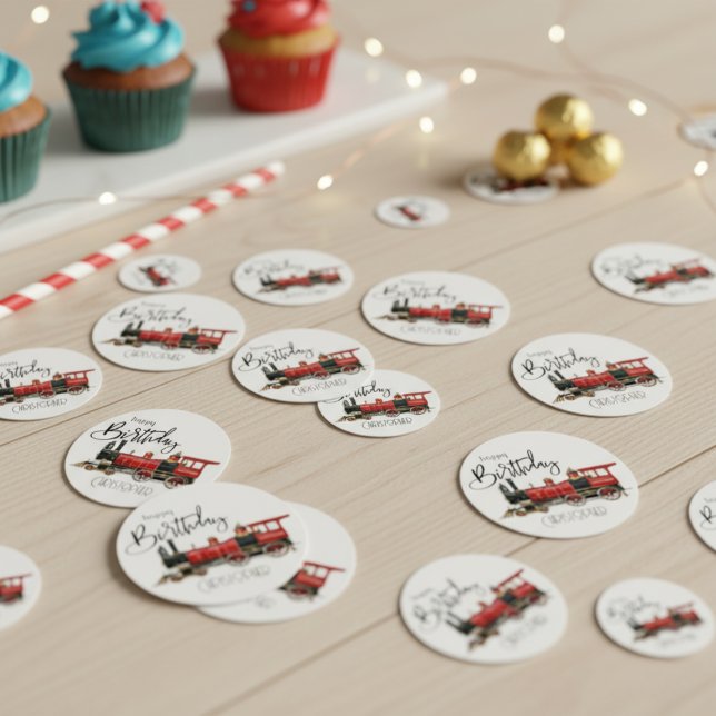 Confettis Train Rouge "Votre Nom" Table d'Anniversaire Confe (Red Train "Your Name" Birthday Table Confetti)