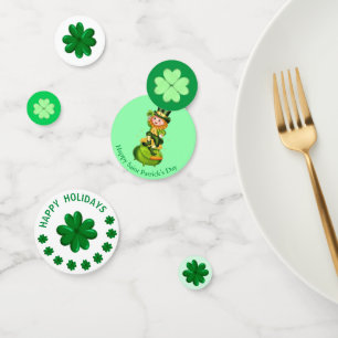 Confettis Trèfles de la Saint-Patrick et lutin mignon