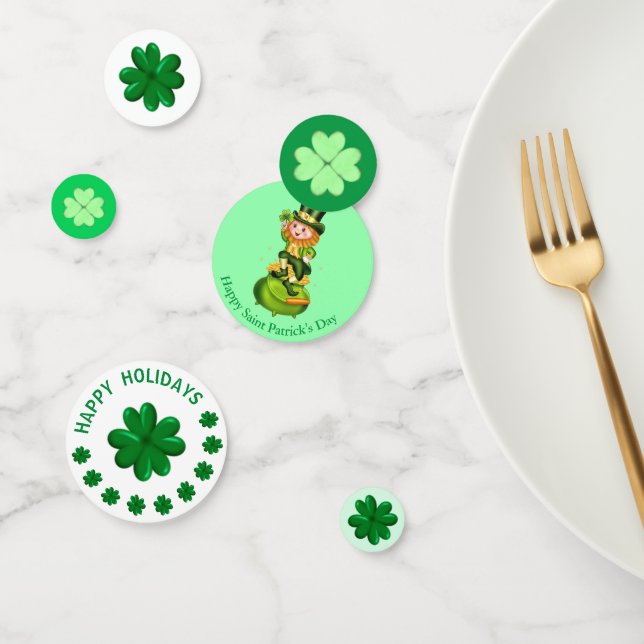 Confettis Trèfles de la Saint-Patrick et lutin mignon (Groupe)