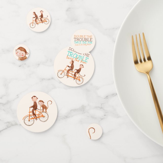 Confettis Twins Baby shower mignon singe double problème (Groupe)
