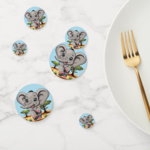 Confettis Un bébé éléphant qui sonne heureux dans la savane