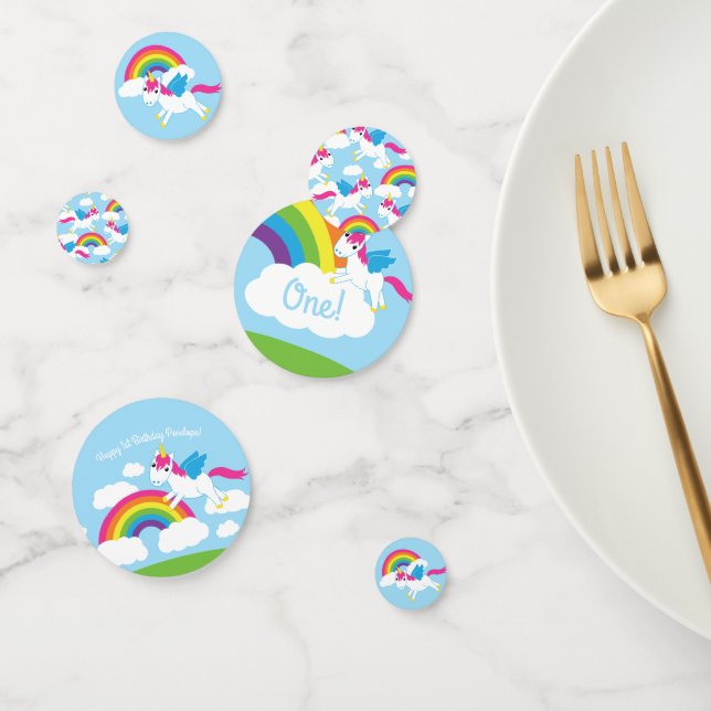 Confettis Unicorns & Rainbows Mignonne 1er anniversaire Thèm (Groupe)