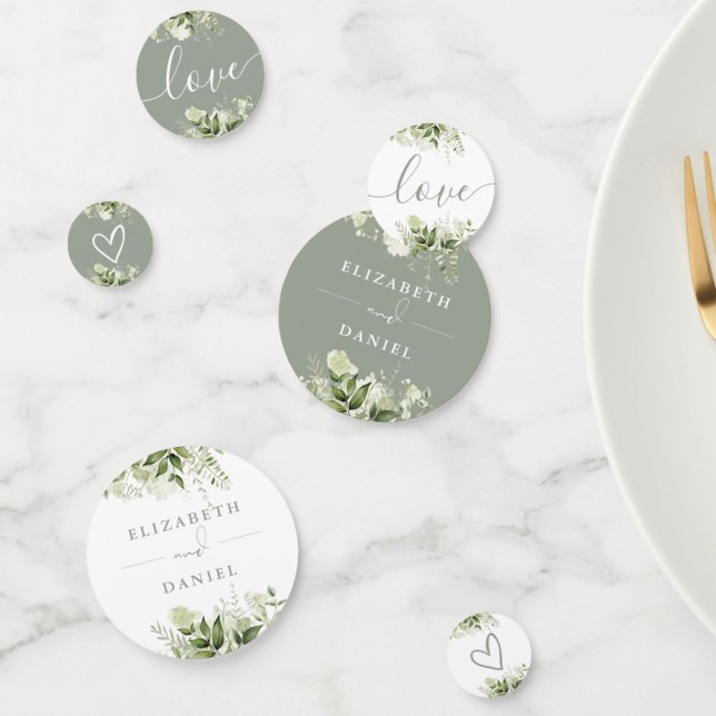 Confettis Vert Floral Élégant Sage Vert Mariage (Greenery Floral Elegant Sage Green Wedding Confetti)