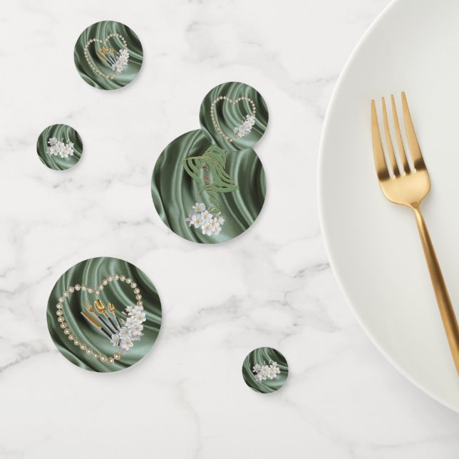 Confettis Vert, ivoire, bleu, or Mariage de soie et perles e (Groupe)