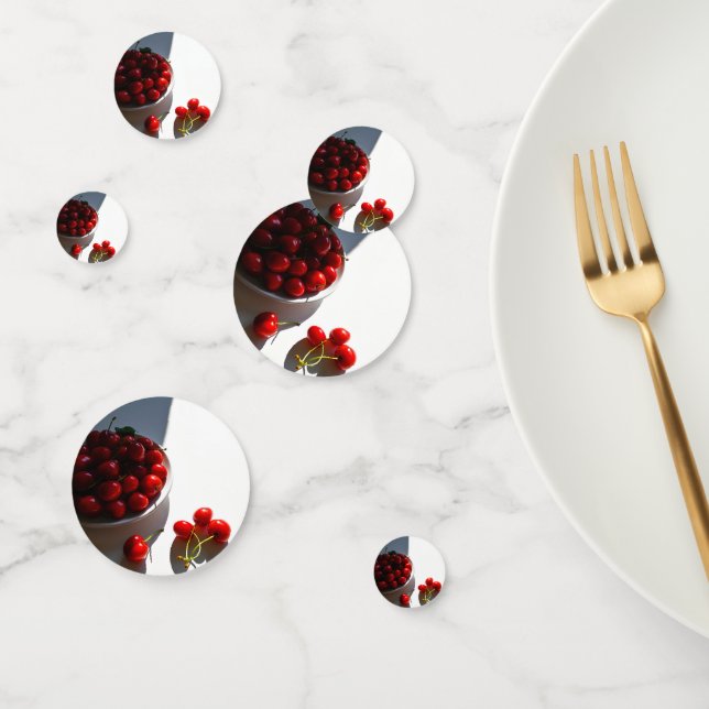 Confettis Vie morte esthétique avec cerises mûres sur blanc (Groupe)