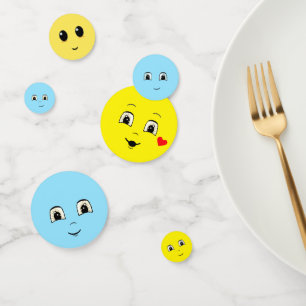 Confettis Visages modernes mignons et heureux en bleu clair