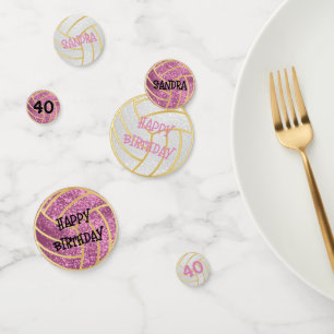 Confettis Volley-ball Parties scintillant rose et blanc