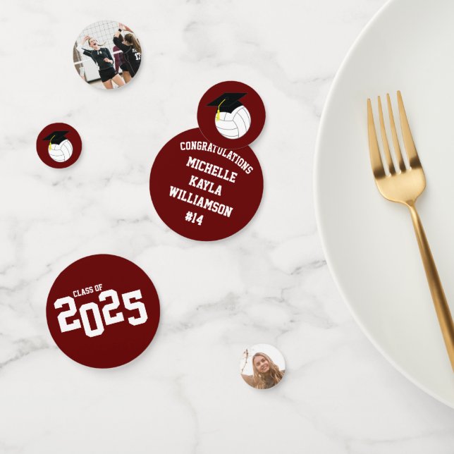 Confettis Volleyball Graduation Sports Maroon (Groupe)