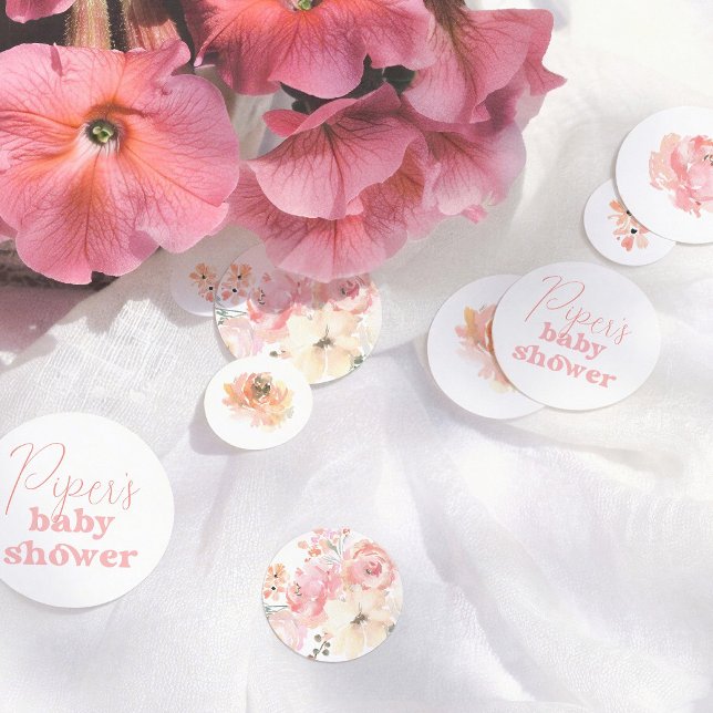 Confettis Watercolor Retro Floral Girl Baby Shower (Créateur téléchargé)