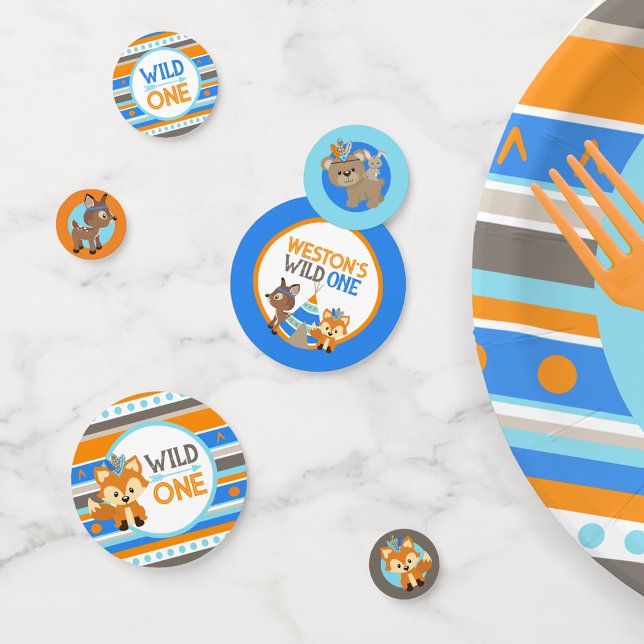 Confettis Wild One Blue Woodland première décoration d'anniv (Wild One 1st Birthday Party Personalized Table Confetti Decorations)