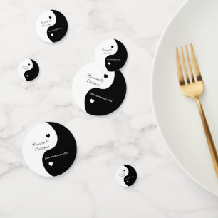 Confettis Yin Yang Mariage des Coeurs Noir et Blanc