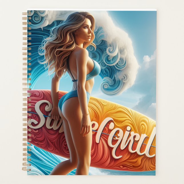 Confident Surfer Girl Walking Beach Waves Art (Devant)