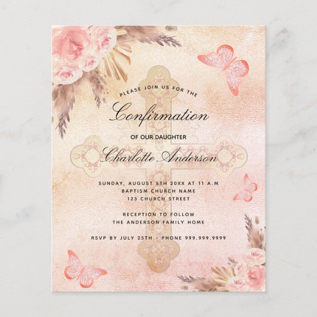 Confirmation budgétaire papillon blush pampas herb (Devant)
