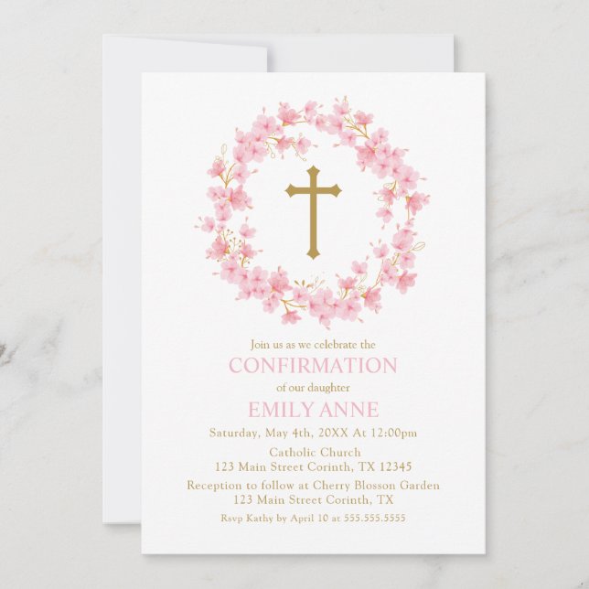 Confirmation Cherry Blossom floral Invitation  (Devant)