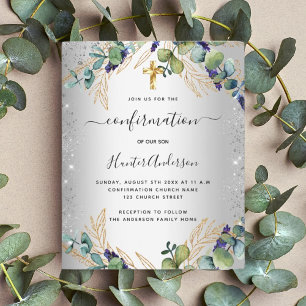 Confirmation d'argent eucalyptus vert invitation
