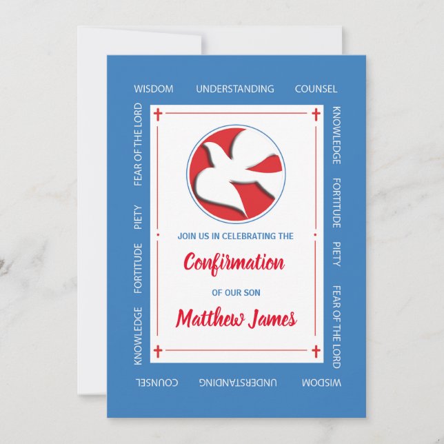 Confirmation de Fils Bleu avec Invitation de Colom (Devant)