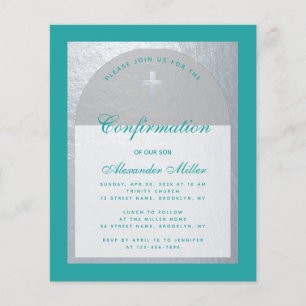 Confirmation du budget Invitation Turquoise Argent