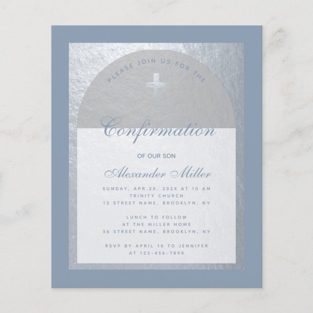 Confirmation du budget Silver Dusty Blue Invitatio (Devant)