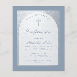 Confirmation du budget Silver Dusty Blue Invitatio