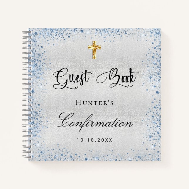 Confirmation du livre d'hôtes argent bleu nom du g (Devant)