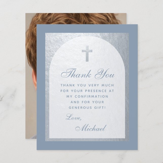 Confirmation Dusty Blue Budget Arch Carte de remer (Devant / Derrière)