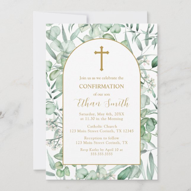 Confirmation Eucalyptus leaves Invitation (Devant)
