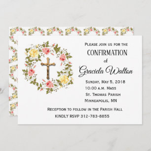 Confirmation Floral Wreath Crucifix Invitation