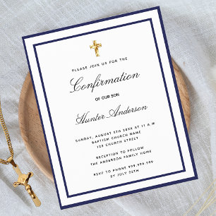 Confirmation Marine bleu blanc garçon invitation