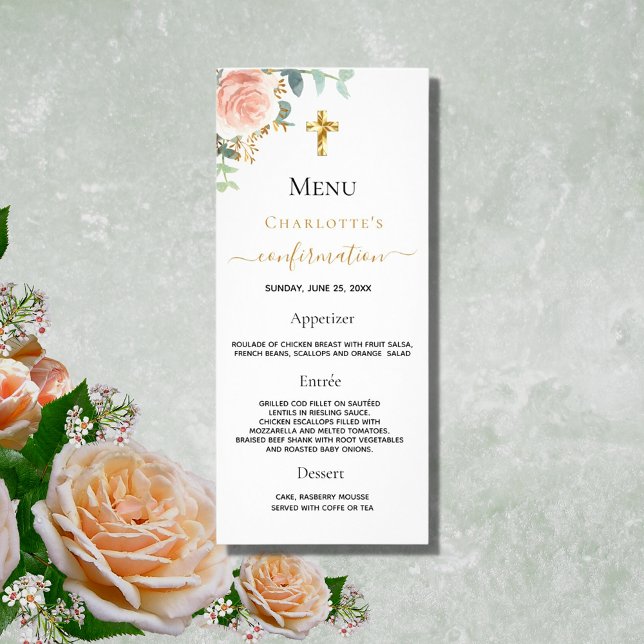 Confirmation Menu rose or rousse rose floral fille (Créateur téléchargé)