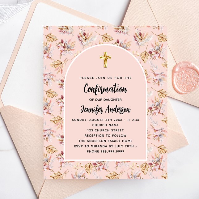 Confirmation pampas rose floral invitation (Créateur téléchargé)