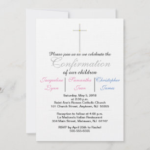 Confirmation Pink Blue Triplets Invitation