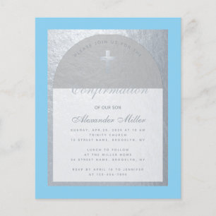 Confirmation Silver Blue Grey Budget Invitation
