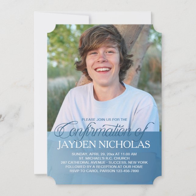 Confirmation Transparence Blue Photo Invitation (Devant)