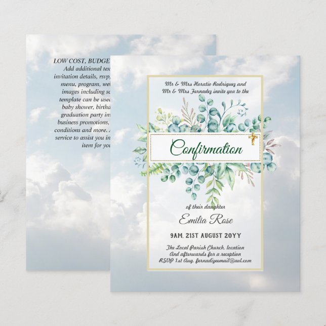 CONFIRMATION VERDOYÈRE Invitation Moderne Double f (Devant / Derrière)