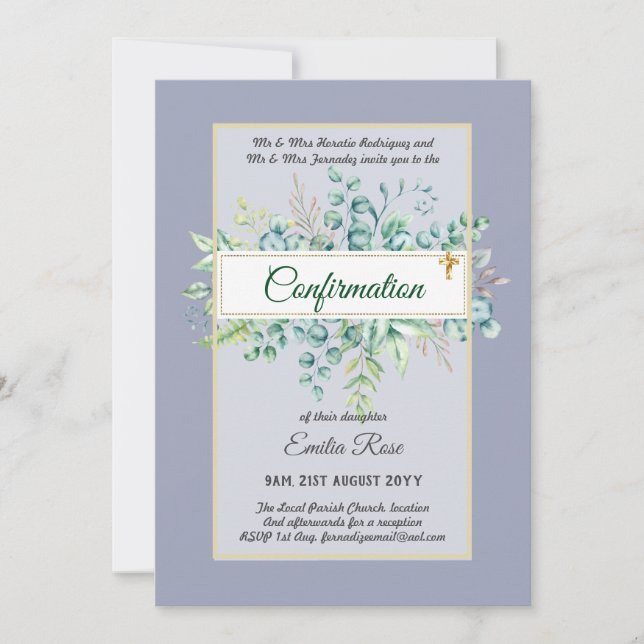 CONFIRMATION VERDOYÈRE Invitation Moderne Double f (Devant)