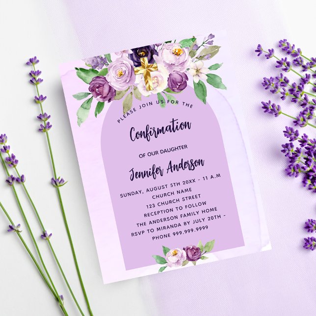 Confirmation violet violet fille budget invitation (Créateur téléchargé)