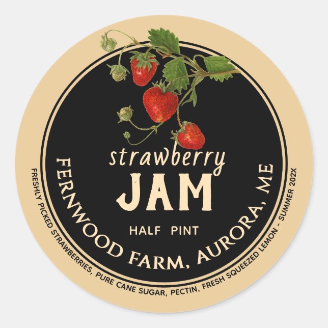 Confiture de fraises Autocollant rond classique (Devant)