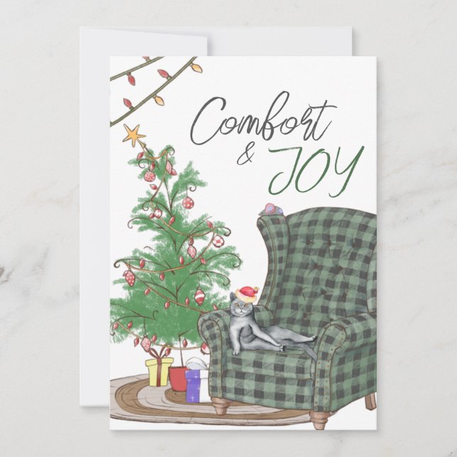 Confort de Noël Chat Confort & Joie Carte de vacan (Devant)