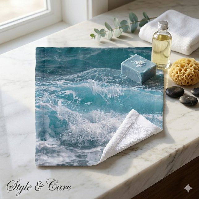 Confort Vague Océan Bleu Profond (Deep Blue Ocean Wave Comfort Wash Cloth)