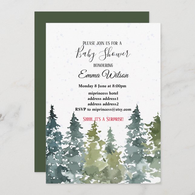 Conifer Pine Tree, invitation baby shower (Devant / Derrière)