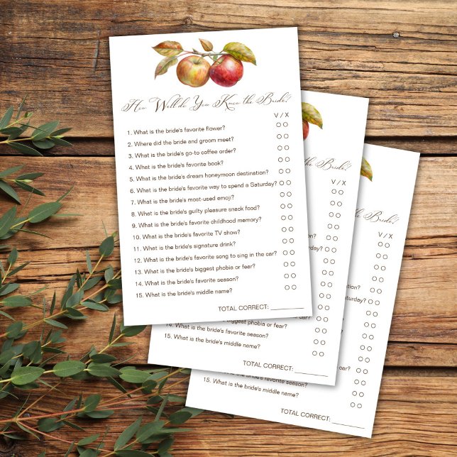 Connais-tu bien le jeu d'automne de la pomme de la (How well do you know the bride apple fall bridal shower game card bridal shower games)