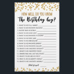 Connais-tu bien le jeu de garçon Anniversaire ?<br><div class="desc">Achetez ce jeu éditable et profitez de la haute qualité Que savez-vous bien la carte garçon Anniversaire pour votre événement! C'est un modèle de jeu,  Vous pouvez changer les questions comme vous le souhaitez! Confetti d'or.</div>