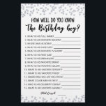 Connais-tu bien le jeu de garçon Anniversaire ?<br><div class="desc">Achetez ce jeu éditable et profitez de la haute qualité Que savez-vous bien la carte garçon Anniversaire pour votre événement! C'est un modèle de jeu,  Vous pouvez changer les questions comme vous le souhaitez! Confetti en argent.</div>