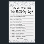 Connais-tu bien le jeu de garçon Anniversaire ?<br><div class="desc">Achetez ce jeu éditable et profitez de la haute qualité Que savez-vous bien la carte garçon Anniversaire pour votre événement! C'est un modèle de jeu,  Vous pouvez changer les questions comme vous le souhaitez! Confetti en argent.</div>