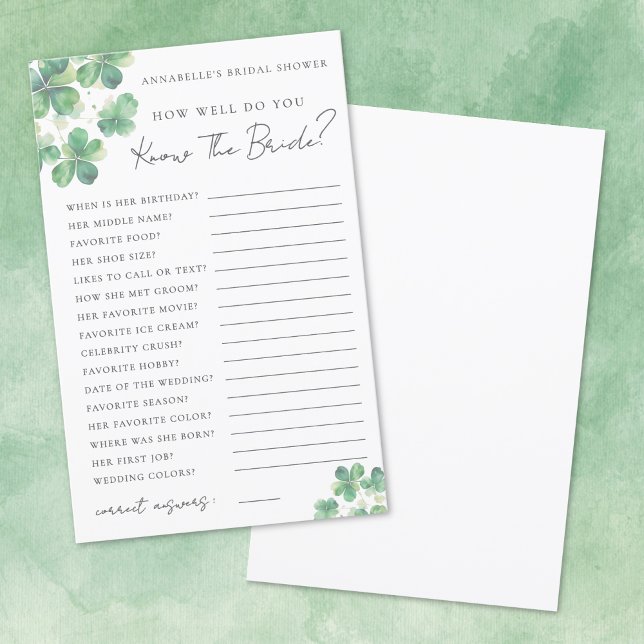 Connaissez la mariée Shower de mariage Shamrock (Knows The Bride Shamrock Bridal Shower)