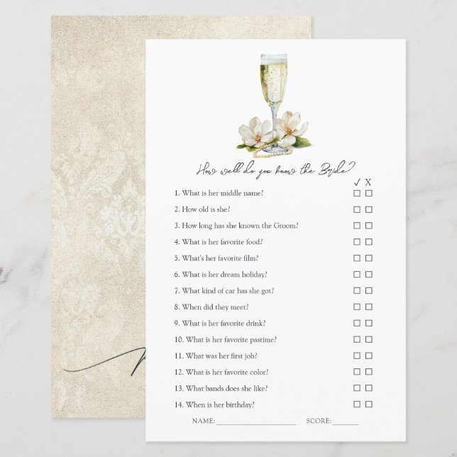 Connaissez-vous bien la mariée ? Jeu pour la fête  (Devant / Derrière)