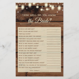 Connaissez-vous bien la mariée Rustic Shower Jeu