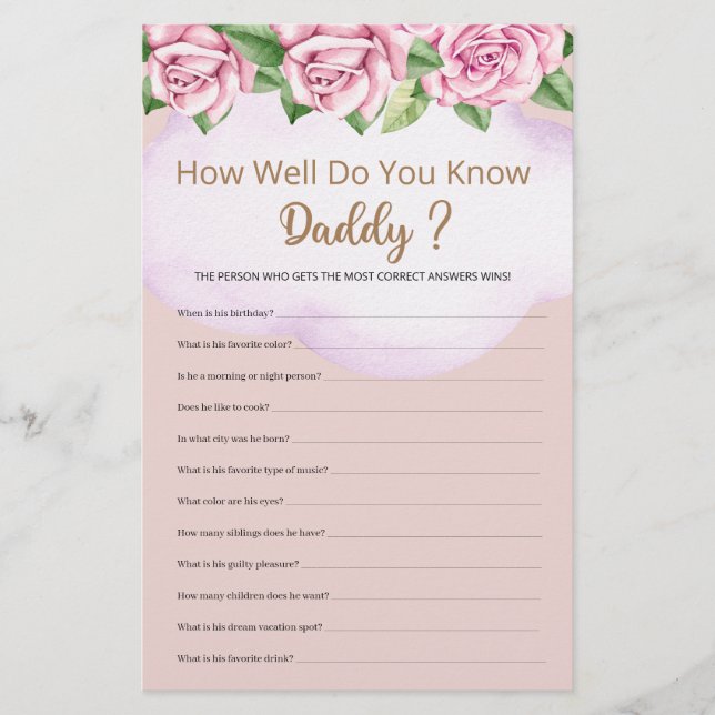 Connaissez-Vous Bien Le Baby shower De Fille Papa  (Devant)