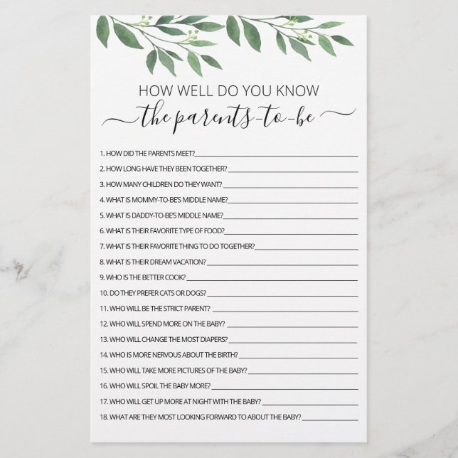 Connaissez-vous bien le Baby shower des Parents à  (Devant)