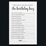 Connaissez-Vous Bien Le Jeu De Garçon Anniversaire<br><div class="desc">Achetez ce jeu monochrome modifiable et profitez de la haute qualité Anniversaire Trivia Comment connaissez-vous bien la carte garçon d'anniversaire pour votre événement! C'est un modèle de jeu,  Vous pouvez changer les questions comme vous le souhaitez! Design noir et blanc.</div>